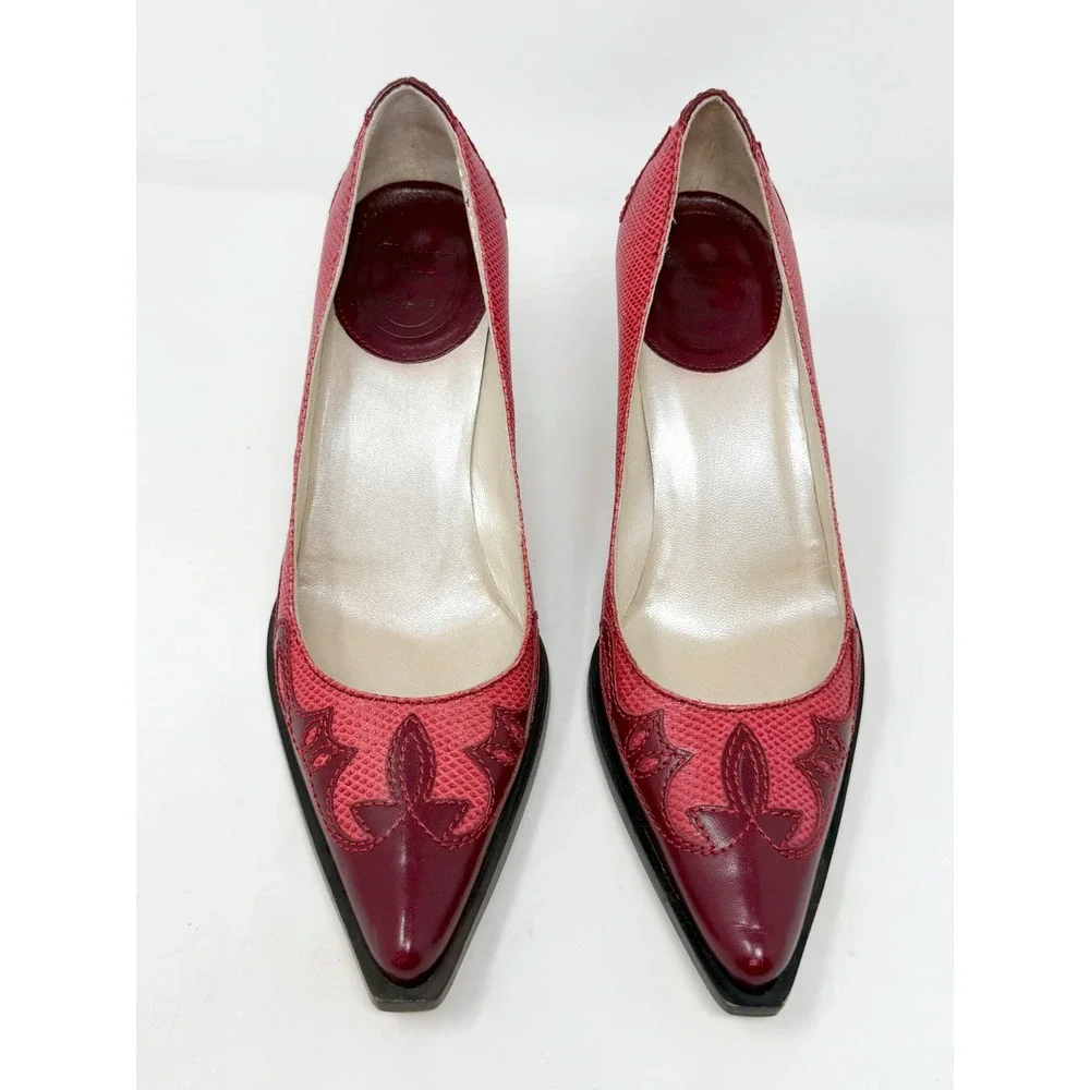 Vintage Dior Galliano‎ Red Leather Pumps Y2K Pointed Toe Heels 37.5